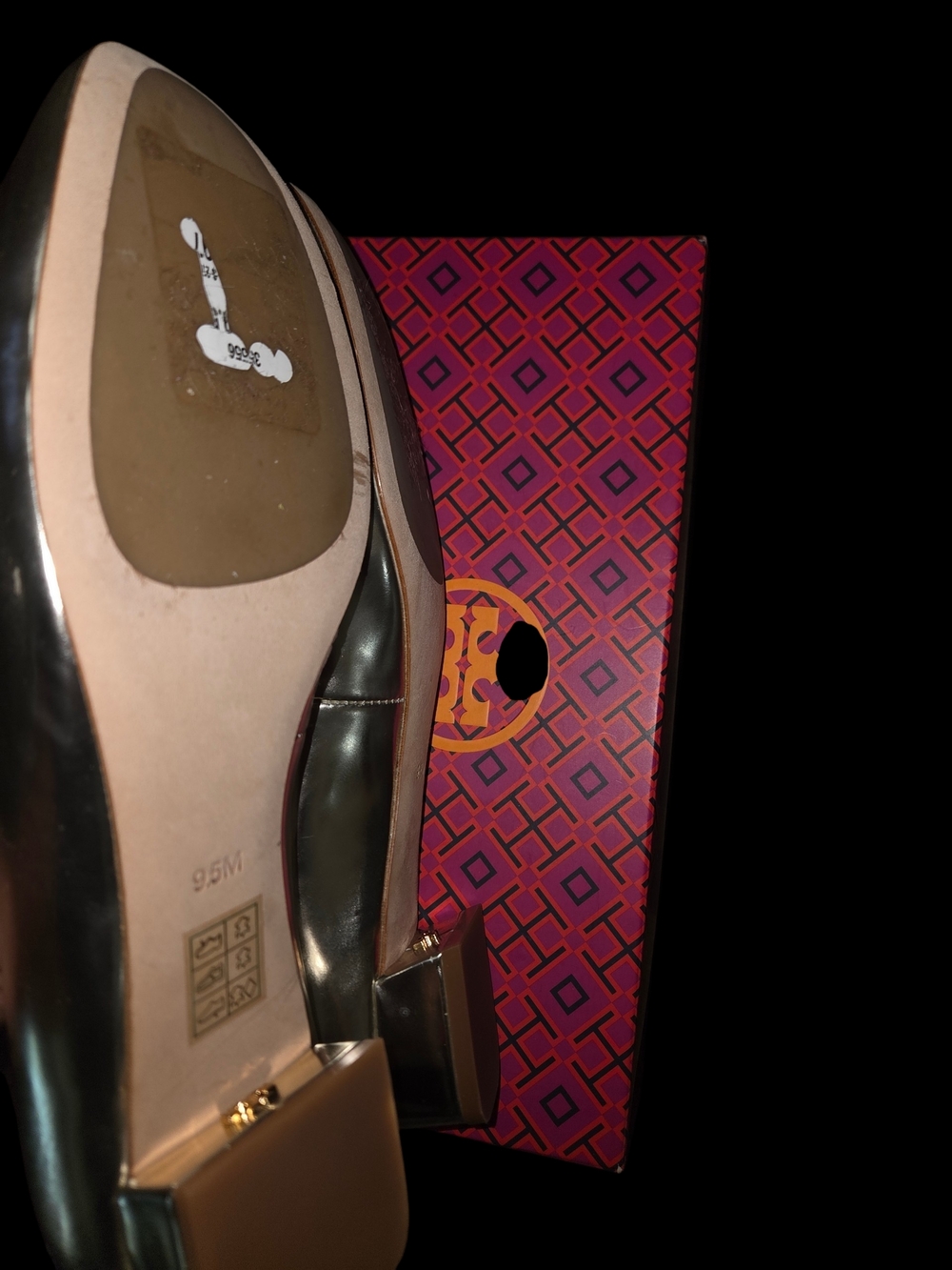 Tory Burch Gigi Mettalic Block Heel sz 9.5 - Picture 6 of 8